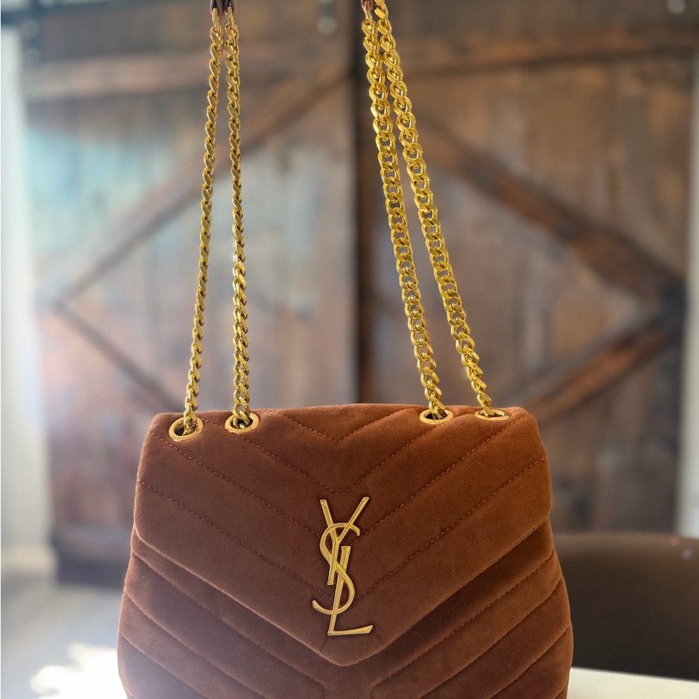 Brown Tan Quilted Shoulder Bag with Gold Chain - Picture 14 of 14